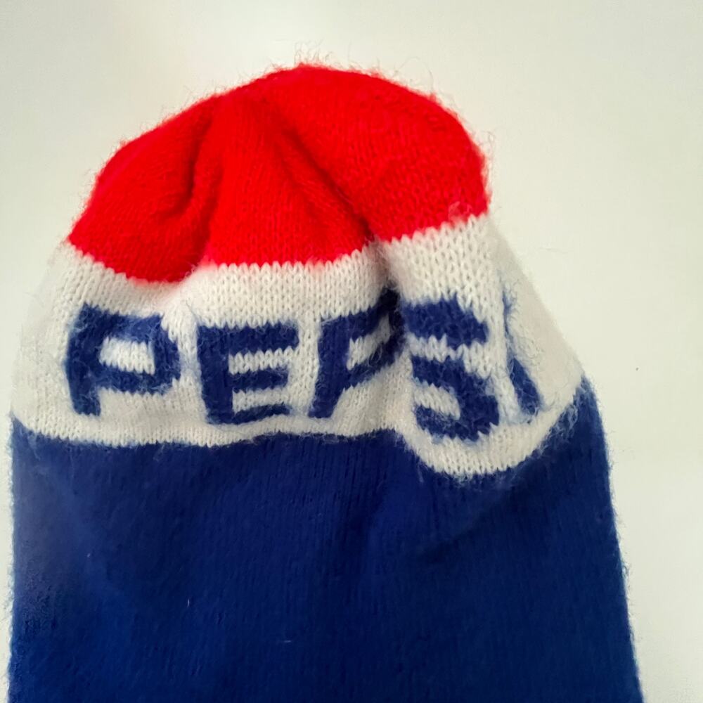 Vintage 1970s Knit Pepsi Stocking Cap Winter Beanie Hat TF9 - Picture 4 of 6